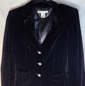 Pursuits Ltd Blazer Women's Sz 12 Black Velvet Ornate Filigree Button Whimsigoth